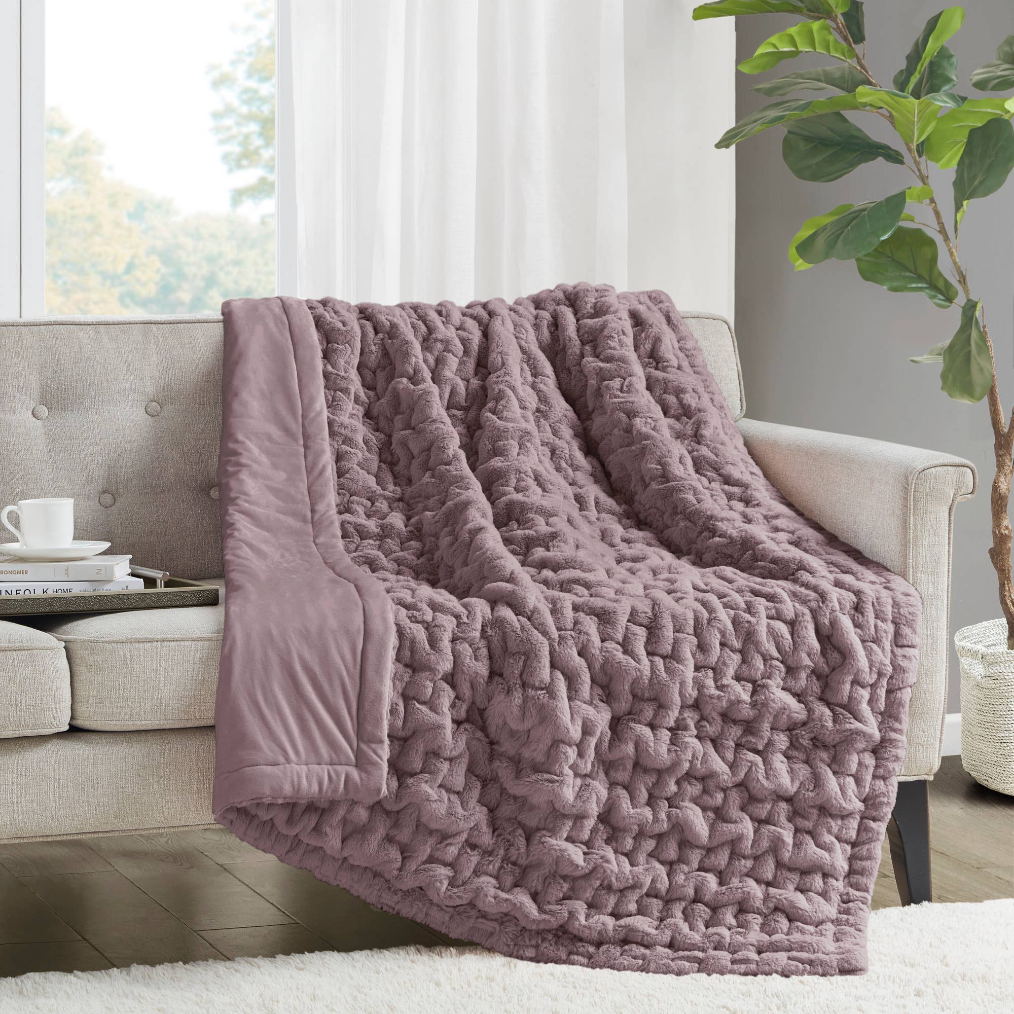 Ruched 50x60" Throw Blanket, Purple Gray