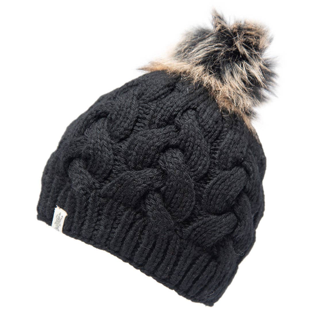 Boheme Cable Beanie with Faux Fur Pom