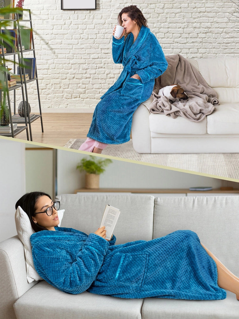 Pavilia Waffle Textured Satin Trim Fleece Women's Robe