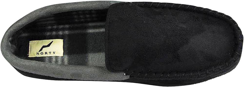 Norty Men's Faux Suede Memory Foam Moccasin Slippers / Black & Gray