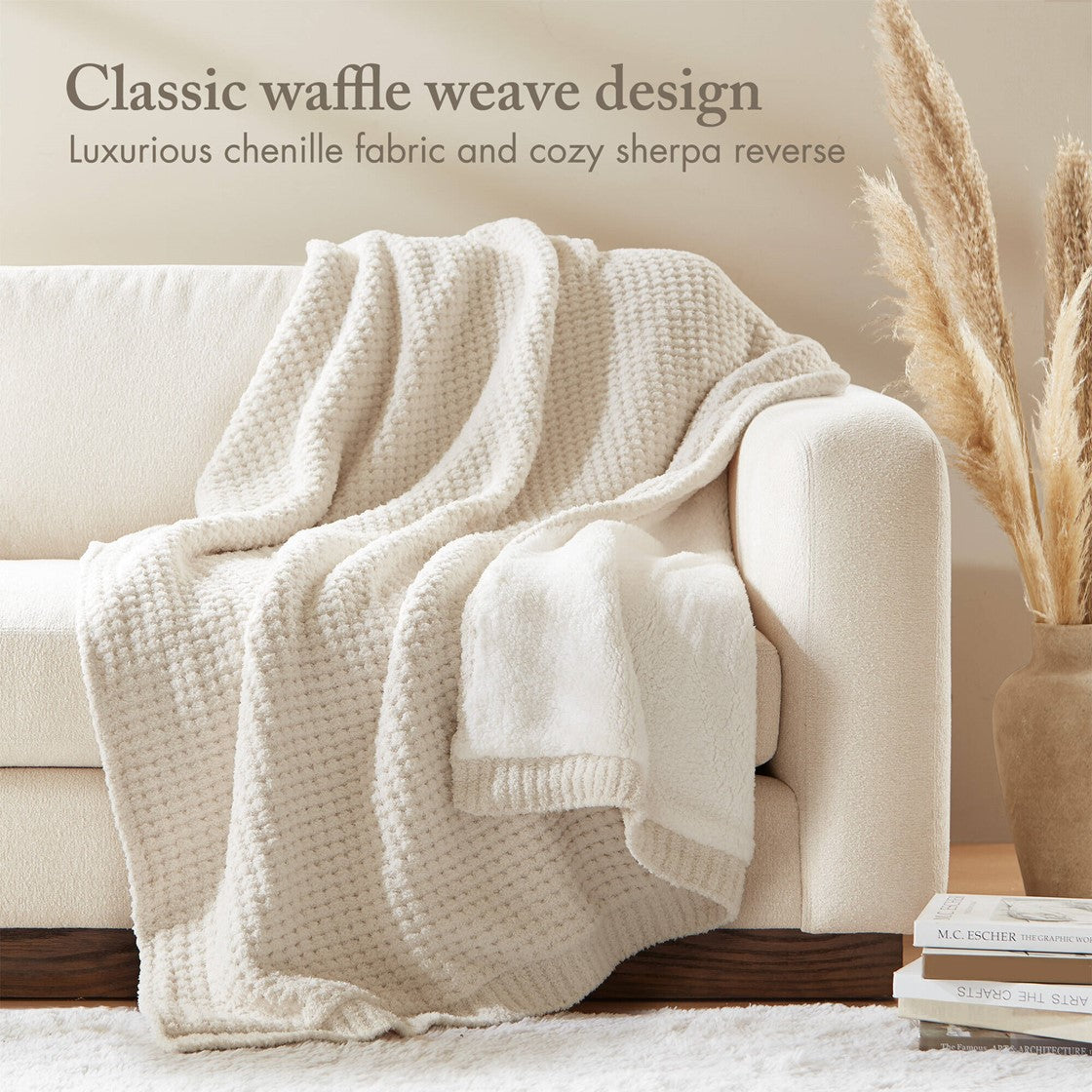 Olliix Waffle Knit Chenille & Sherpa Throw Blanket