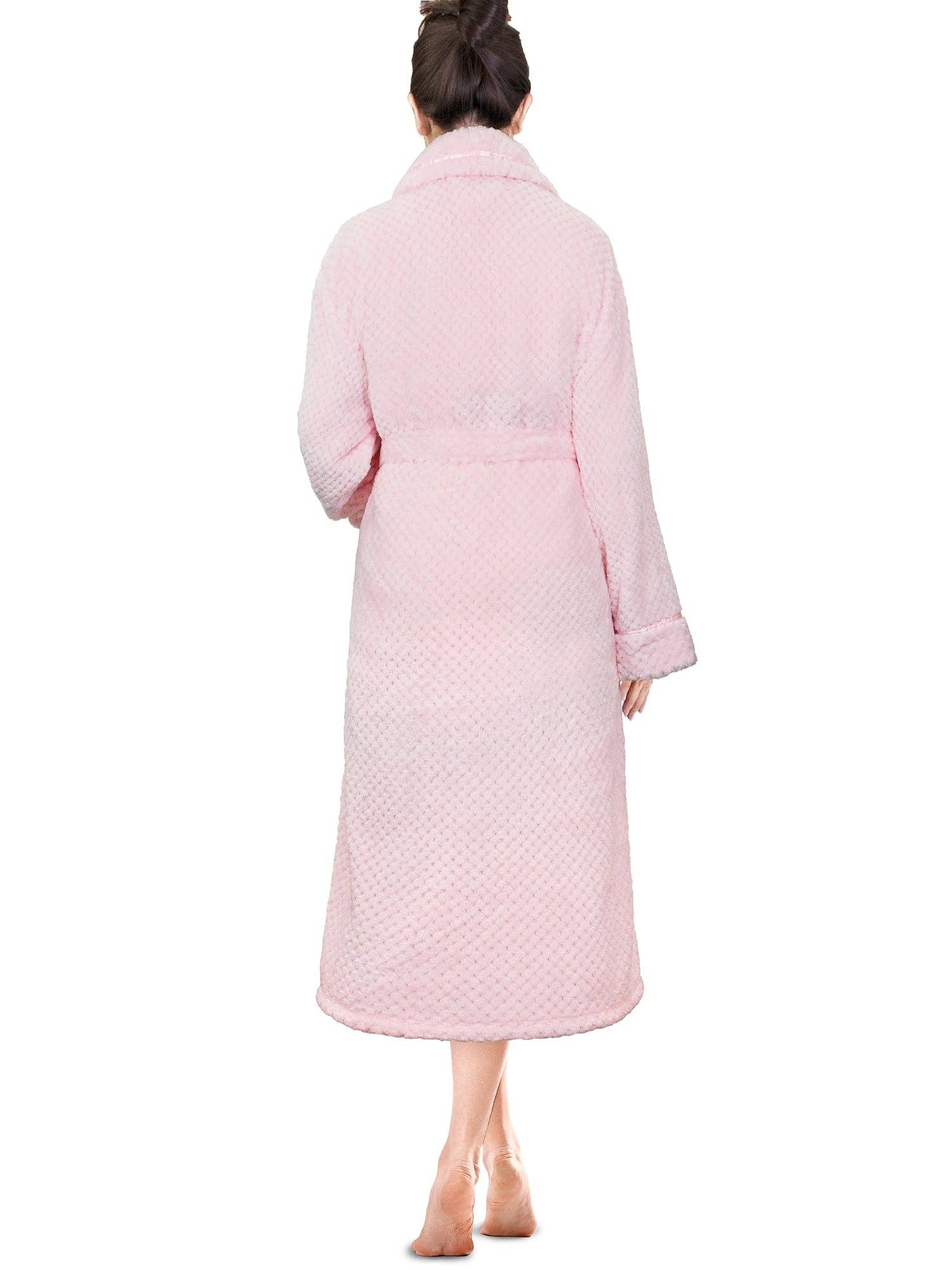 Women's Waffle Textured Satin Trim Fleece Robe