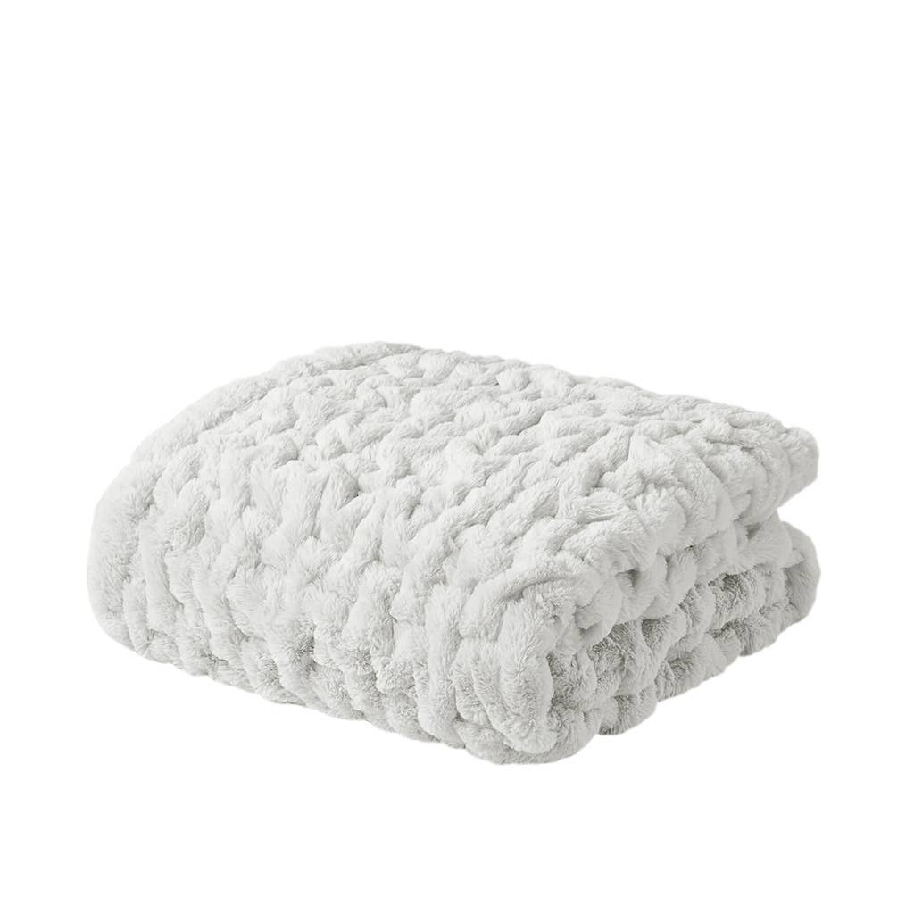 Soft Warm Ruched Faux Fur Throw Blanket 50x60", Silver Grey