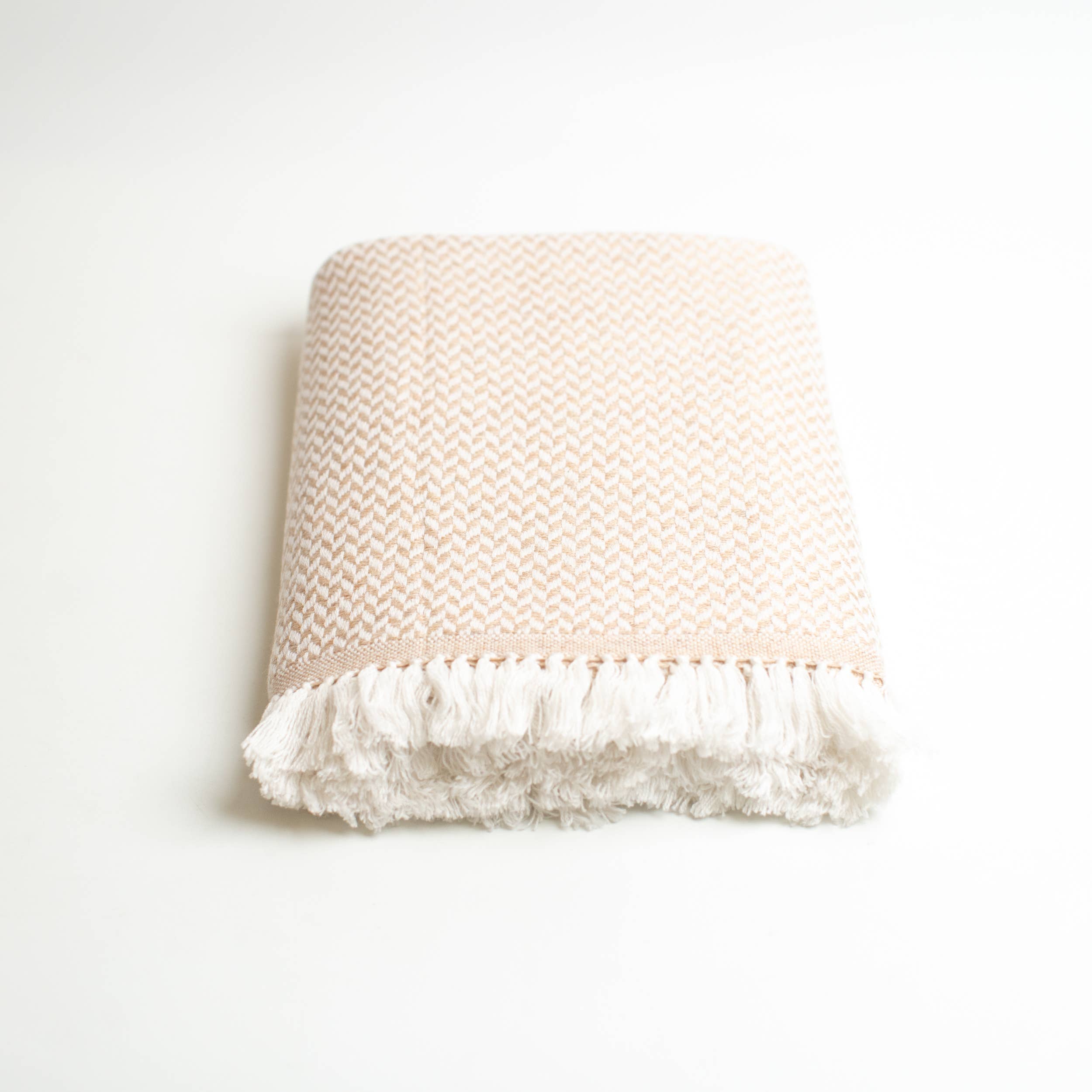 Art Himalayan Trading Reversible Cashmere Wool Throw Blanket / Chevron Pattern / Creme & White