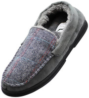 Norty Men's Herringbone Memory Foam Moccasin Slippers / Navy Blue & Gray