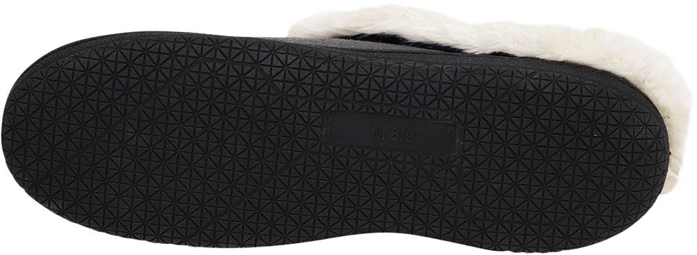 Norty Men's Faux Suede & Fur Twin Gore Memory Foam Clog Slippers / Black & Charcoal