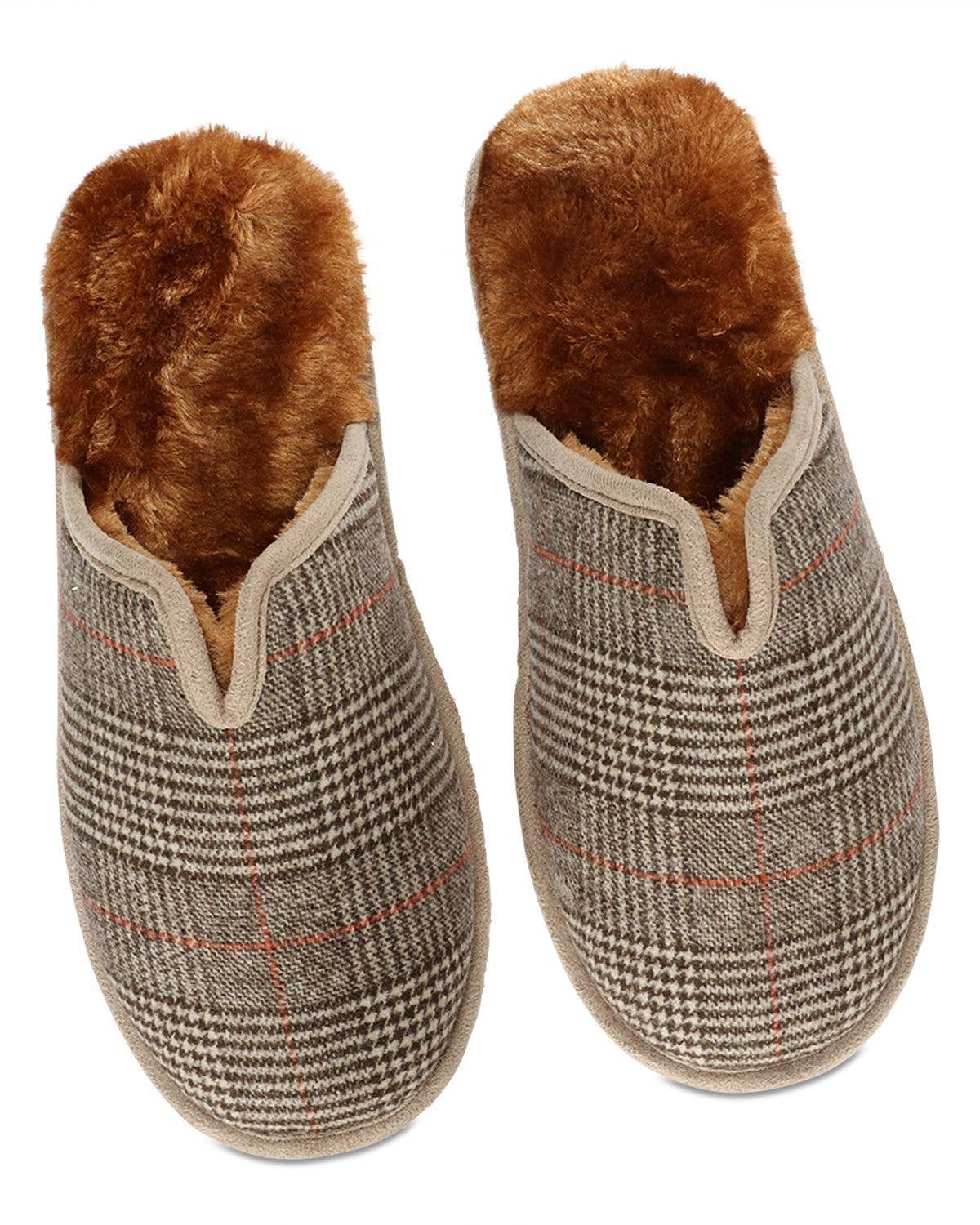 Men's Glen Plaid Plush Mule Slippers