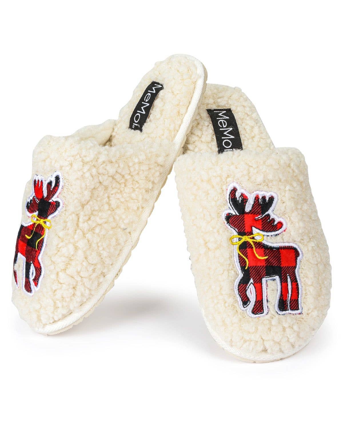 Women's Plaid Reindeer Plush Mule Slippers