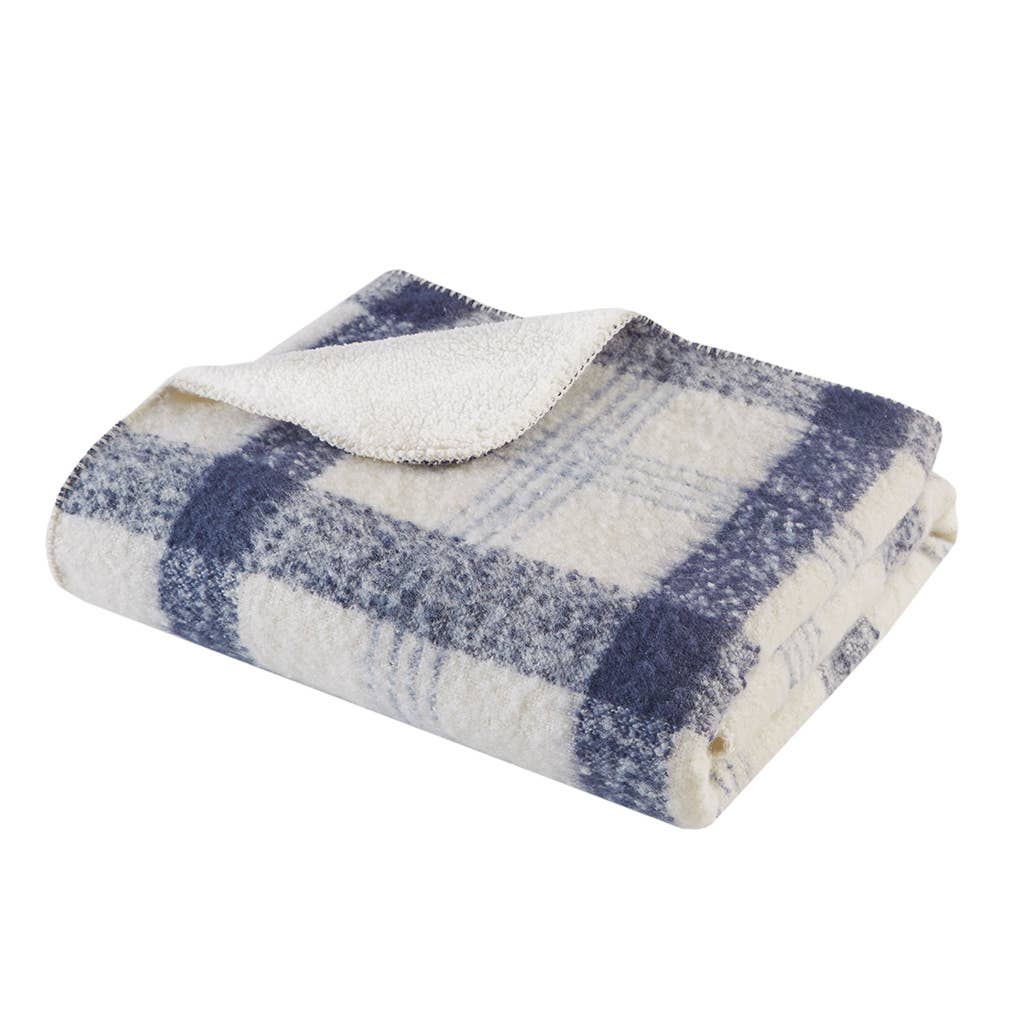 Plaid Faux Mohair Sherpa Throw Blanket 50x60", Blue