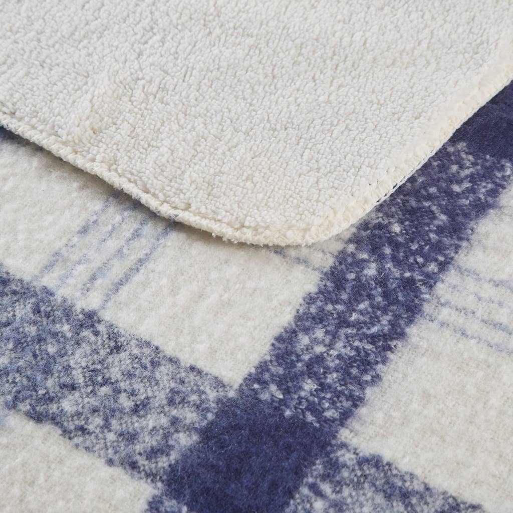 Plaid Faux Mohair Sherpa Throw Blanket 50x60", Blue