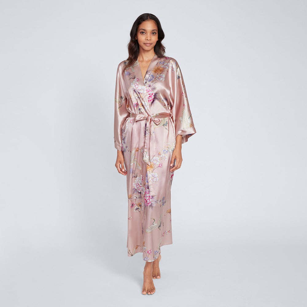 Chrysanthemum & Crane Long Kimono Robe