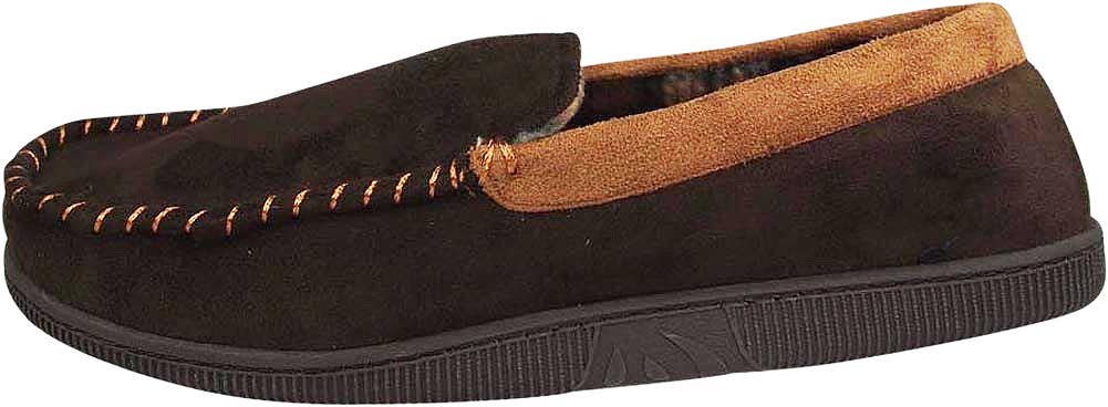 Norty Men's Faux Suede Memory Foam Moccasin Slippers / Chocolate & Camel