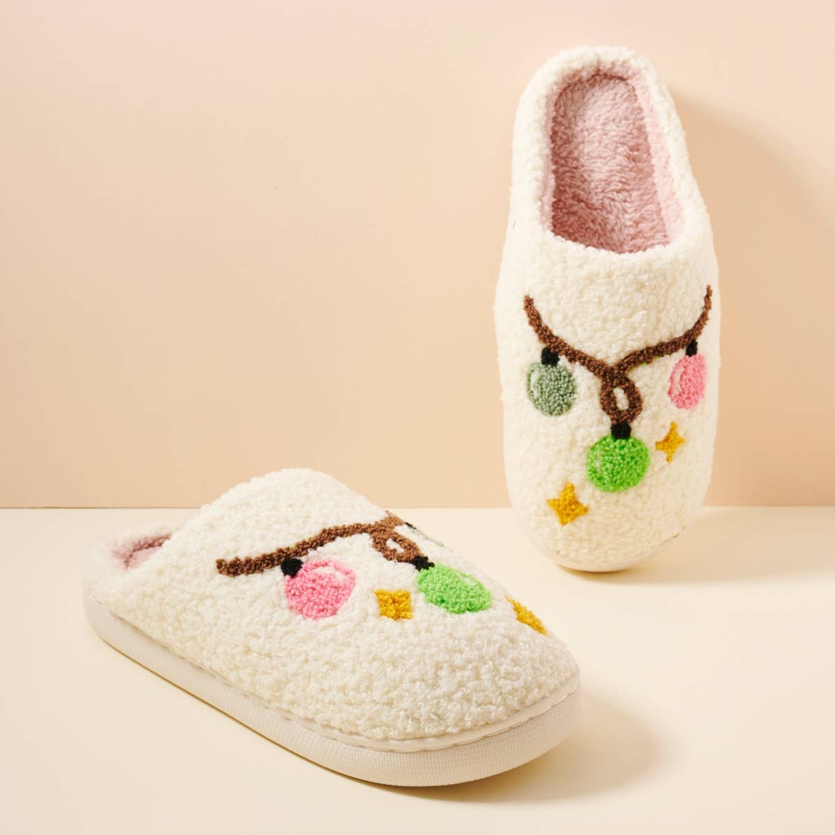 Frem Christmas Lights & Stars Ultra-Soft Holiday Mule Slippers