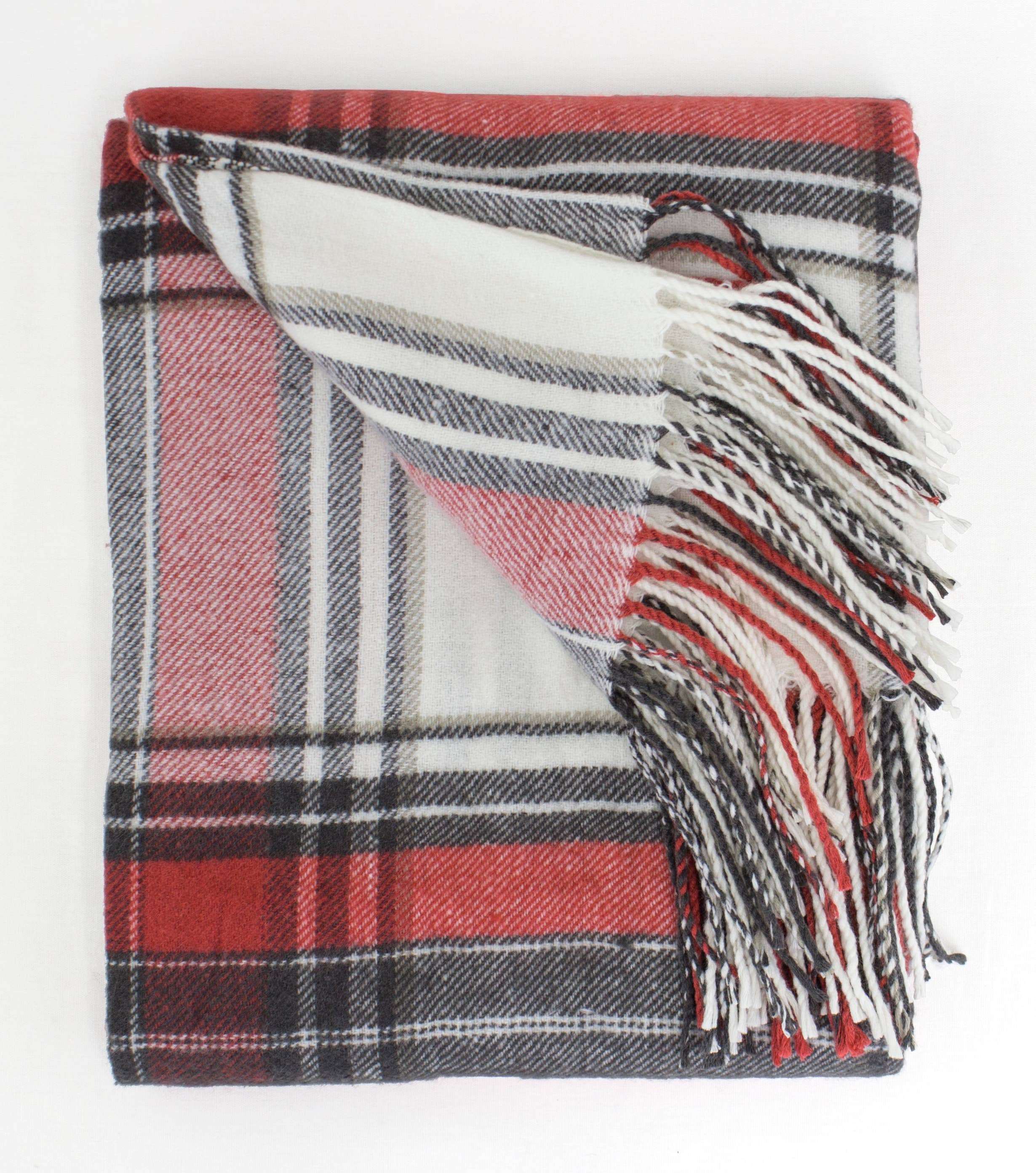 Fennco Styles Classic Plaid with Tassel Trim Throw Blanket / Red, White, Black, Gray