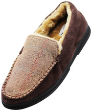Norty Men's Herringbone Memory Foam Moccasin Slippers / Chocolate & Beige