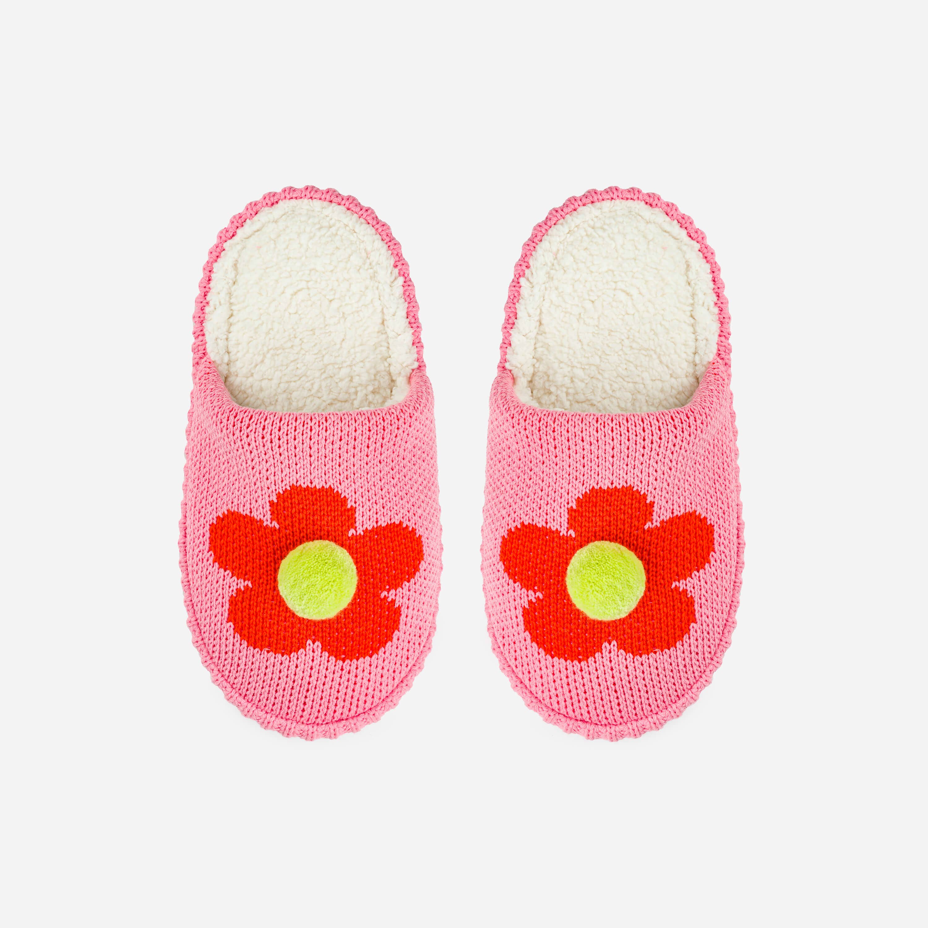 Flower Pom Mule Slippers