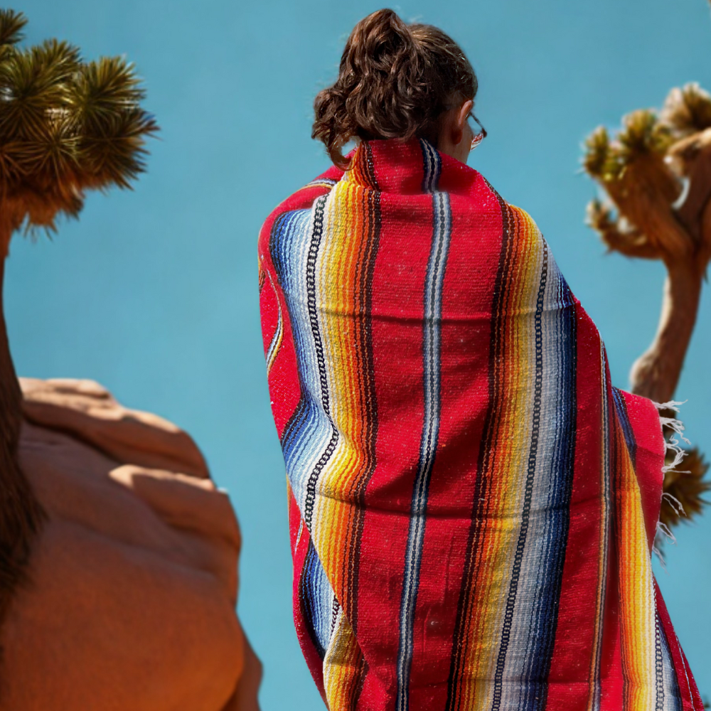 West Path Spectrum Mexican Baja Blanket / Rust Fire & Water