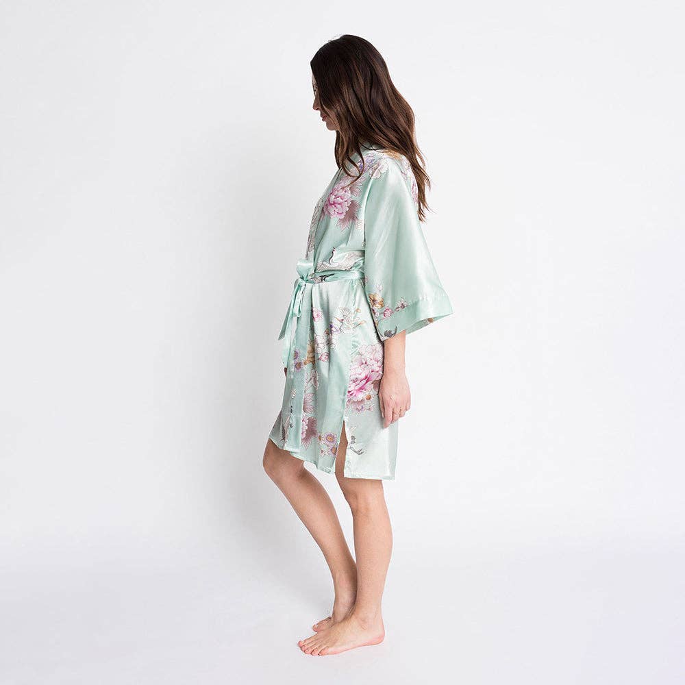 Chrysanthemum & Crane Short Kimono Robe