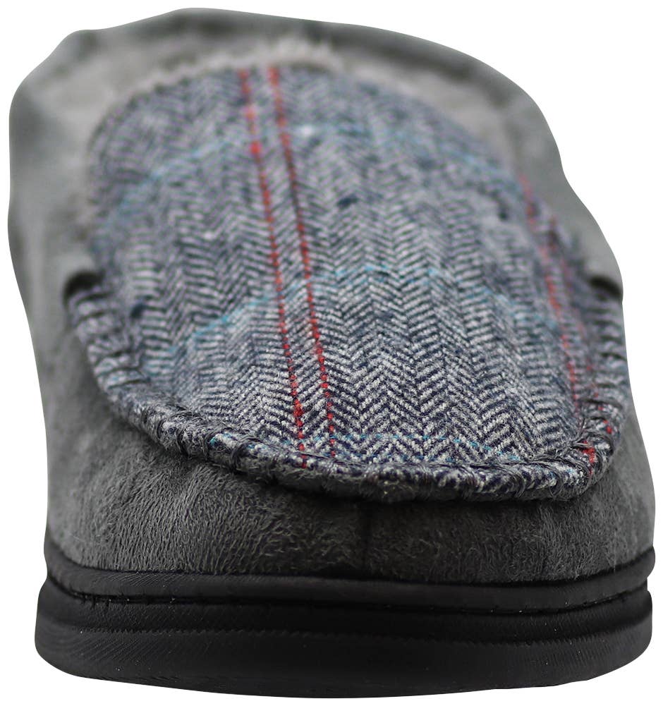 Norty Men's Herringbone Memory Foam Moccasin Slippers / Navy Blue & Gray