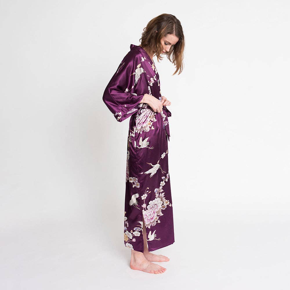Chrysanthemum & Crane Long Kimono Robe
